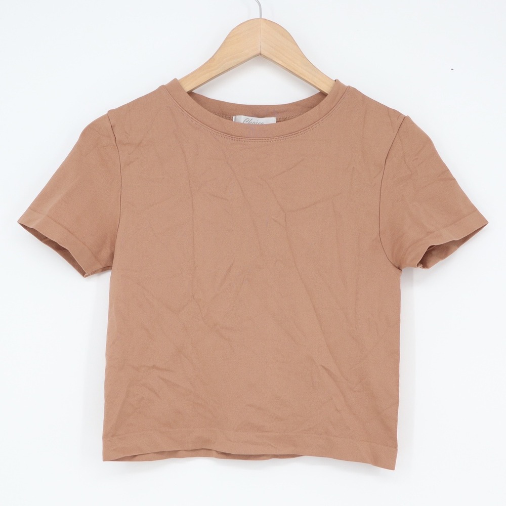 Choice Tan Short Sleeve Crew Neck Seamless Stretchy Cropped Tee One Size